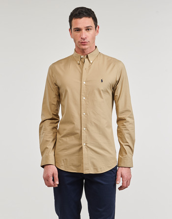 Kleidung Herren Langärmelige Hemden Polo Ralph Lauren CHEMISE AJUSTEE SLIM FIT EN POPELINE UNIE Beige