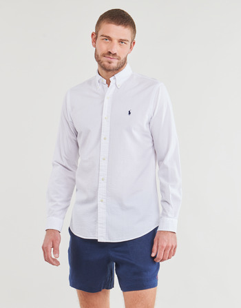 Kleidung Herren Langärmelige Hemden Polo Ralph Lauren CHEMISE COUPE DROITE EN SEERSUCKER Weiß