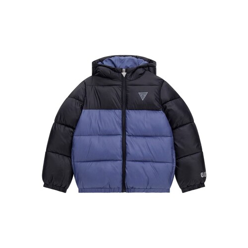 Kleidung Jungen Daunenjacken Guess HOODED LS PADDED PUFFER W/ZIP Blau