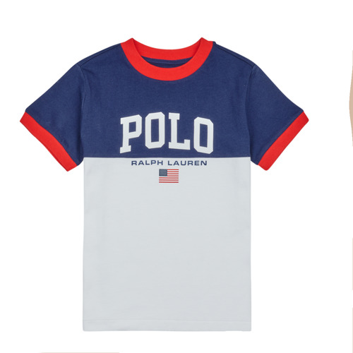 Kleidung Kinder T-Shirts Polo Ralph Lauren SS CN RINGER-KNIT SHIRTS-T-SHIRT Marineblau / Weiß / Rot