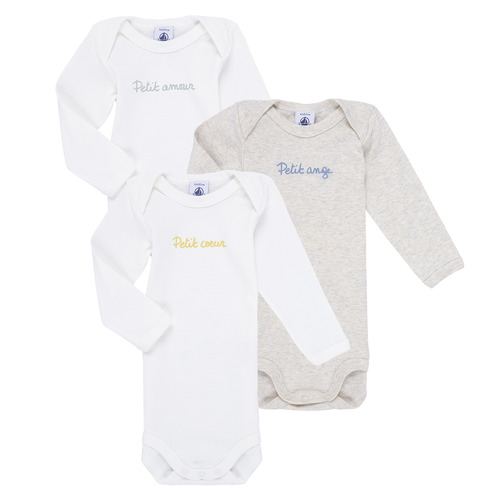 Kleidung Kinder Pyjamas/ Nachthemden Petit Bateau BODY US ML MESSAGES PACK X3 Weiß / Beige