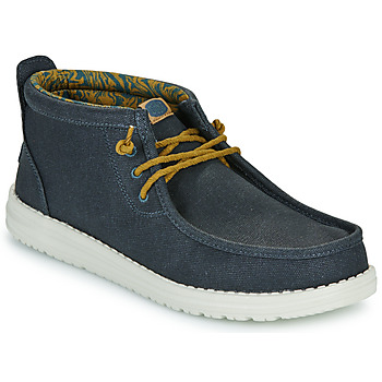 Schuhe Herren Slip on HEYDUDE Wally Mid Waxed Canvas Marineblau