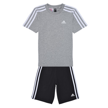 衣服 男孩 厚套装 Adidas Sportswear Essentials 3-Stripes Tee and Shorts Set 灰色 / 黑色