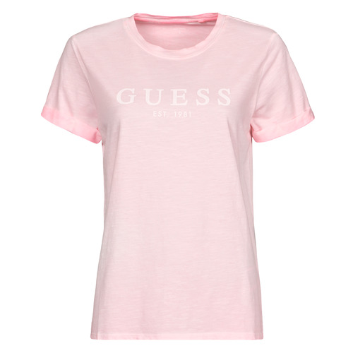 Clothing Women Short-sleeved t-shirts Guess ES SS GUESS 1981 ROLL CUFF TEE Pink