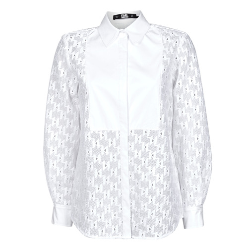 Clothing Women Shirts Karl Lagerfeld KL MONOGRAM LACE BIB SHIRT White