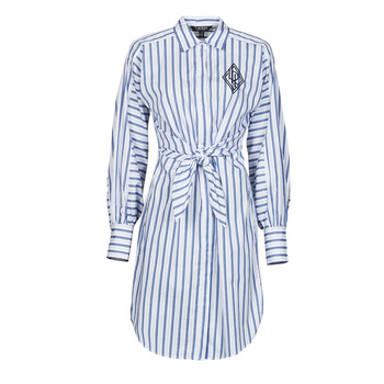 Clothing Women Short Dresses Lauren Ralph Lauren ESSIEN-LONG SLEEVE-DAY DRESS Marine / White