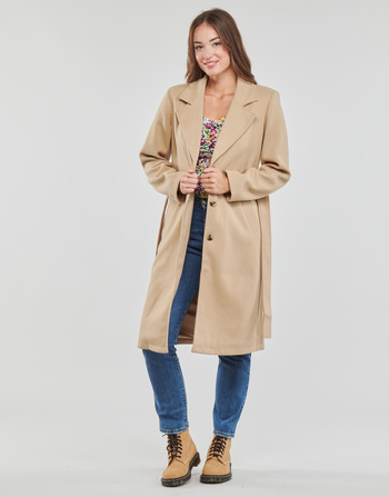 Clothing Women Coats Vila VIPOKO LONG BELT COAT Beige