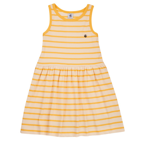 Clothing Girl Short Dresses Petit Bateau FLAVY White / Yellow