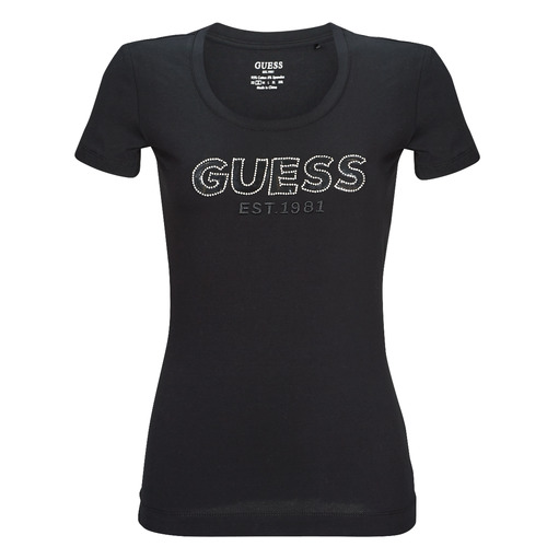 Clothing Women Short-sleeved t-shirts Guess SS RN MESH LOGO TEE Black