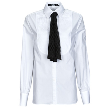 Clothing Women Shirts Karl Lagerfeld BIB SHIRT W/ MONOGRAM NECKTIE White