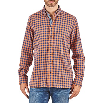 Clothing Men Long-sleeved shirts Hackett SOFT BRIGHT CHECK Orange / Blue