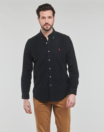 Clothing Men Long-sleeved shirts Polo Ralph Lauren CHEMISE COUPE DROITE EN VELOURS COTELE Black