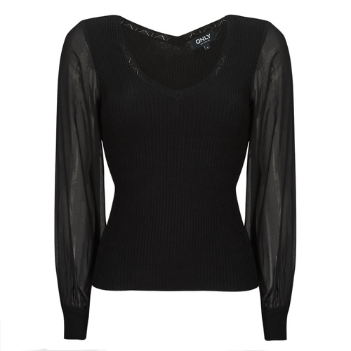 Clothing Women Jumpers Only ONLJENNY LS WOVEN MIX VNECK CC KNT Black