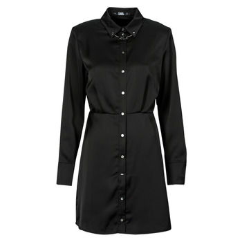 Clothing Women Short Dresses Karl Lagerfeld karl charm satin shirt dress Black / White