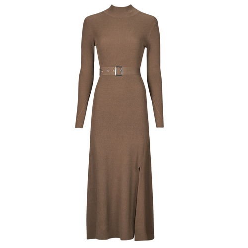 Clothing Women Long Dresses Karl Lagerfeld LSLV BUCKLE BELT KNIT DRESS Camel