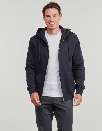 Clothing Men Sweaters Gant EMBOSSED FULL-ZIP HOODIE Marine