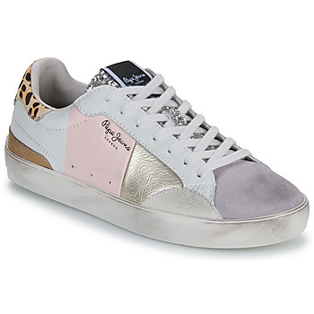 Shoes Women Low top trainers Pepe jeans LANE SWEET W White / Silver / Leopard