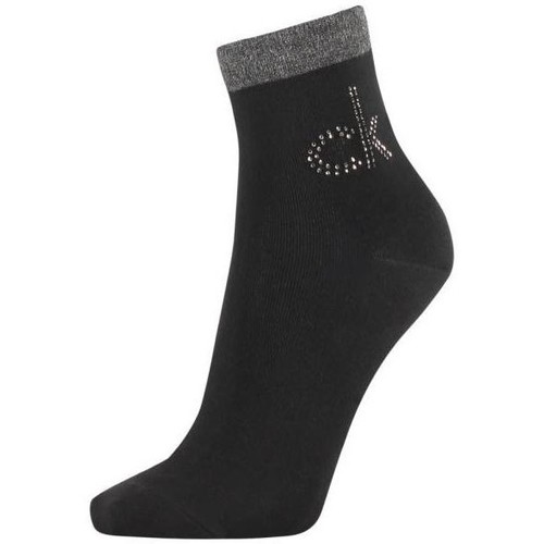 Sous-vêtements Femme Chaussettes Calvin Klein Jeans Socquettes Femme CRYSTAL LOGO Noir