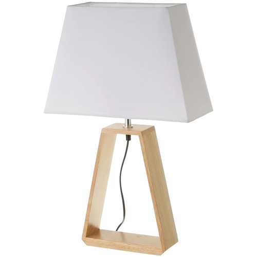 Maison & Déco Lampes à poser Unimasa Grande Lampe en chêne clair et abat-jour blanc Beige