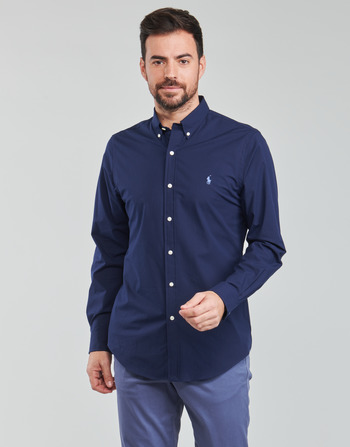 Vêtements Homme Chemises manches longues Polo Ralph Lauren CHEMISE AJUSTEE SLIM FIT EN POPELINE UNIE Marine