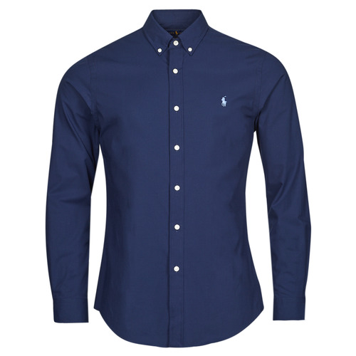 Vêtements Homme Chemises manches longues Polo Ralph Lauren CHEMISE AJUSTEE SLIM FIT EN POPELINE UNIE Marine