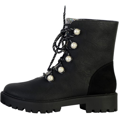 Chaussures Femme Boots Desigual Bottines Cuir Montante Biker Pearl Noir