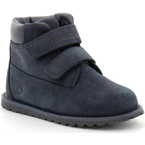 Chaussures Enfant Boots Timberland Bottine mi-haute à scratch pour enfant en bleu foncé Pokey Pine Bleu