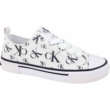 Chaussures Enfant Baskets basses Calvin Klein Jeans Logo All Over Blanc