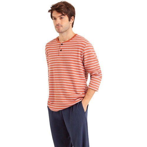 Vêtements Homme Pyjamas / Chemises de nuit Eminence Pyjama long col T homme Coton Interlock Orange