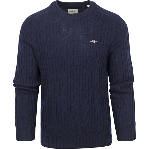 Vêtements Homme Sweats Gant Pull Cable Laine D'Agneau Marine Bleu