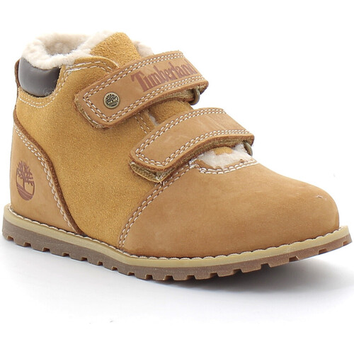 Chaussures Homme Boots Timberland Bottine à doublure chaude et à scratch pour enfant Pokey Pine Marron