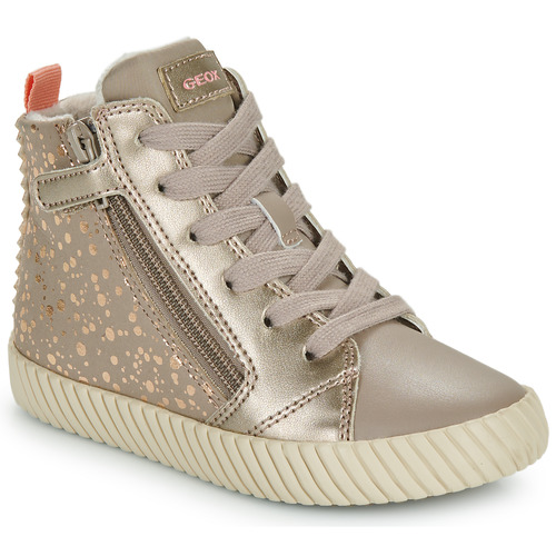 Chaussures Fille Baskets montantes Geox J MIRROLESS GIRL Beige / Doré