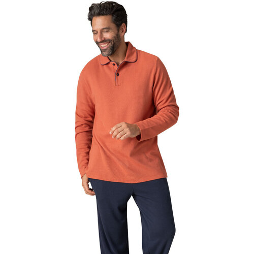 Vêtements Homme Pyjamas / Chemises de nuit Eminence Pyjama long col ouvert homme Coton Modal Orange