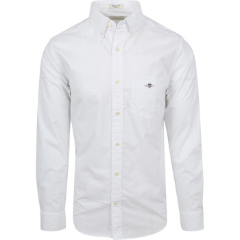 Vêtements Homme Chemises manches longues Gant Chemise Casual Poplin Blanc Blanc