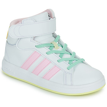 Chaussures Fille Baskets montantes Adidas Sportswear GRAND COURT MID K Blanc / Rose