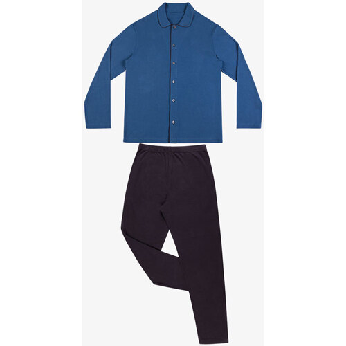 Vêtements Homme Pyjamas / Chemises de nuit Eminence Pyjama long ouvert homme Coton Modal Bleu