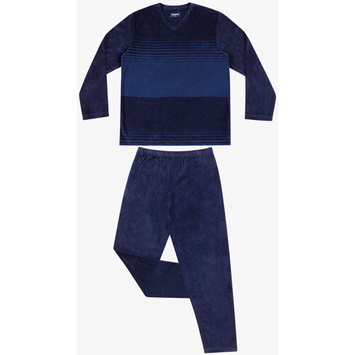 Vêtements Homme Pyjamas / Chemises de nuit Eminence Pyjama long col V homme Bleu