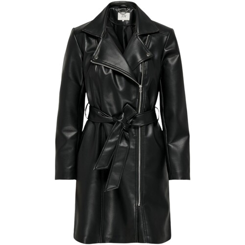 Vêtements Femme Parkas Jacqueline De Yong Jdyetta Long Faux Leather Biker 15328148 Noir