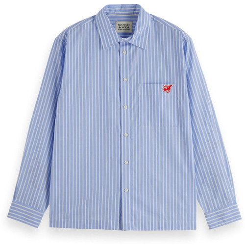 Vêtements Homme Chemises manches longues Scotch & Soda - CORE THE FREE SPIRIT PEACE BIRD POPLIN SHIRT Bleu