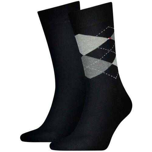 Accessoires Homme Chaussettes Tommy Hilfiger Two Pack Knitted Argyle Socks Black Noir