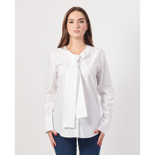 Vêtements Femme Chemises / Chemisiers EAX Chemise Armani en lyocell mélangé avec nœud sur le cou Blanc