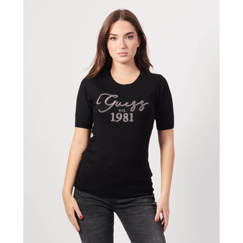 Vêtements Femme T-shirts & Polos Guess T-shirt  noir avec mini clous Noir