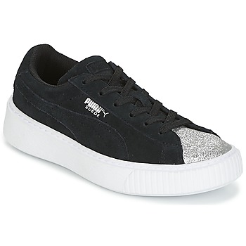 Chaussures Fille Baskets basses Puma SUEDE PLATFORM GLAM PS Noir / Argenté