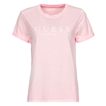 Textil Ženy Trička s krátkým rukávem Guess ES SS GUESS 1981 ROLL CUFF TEE Růžová