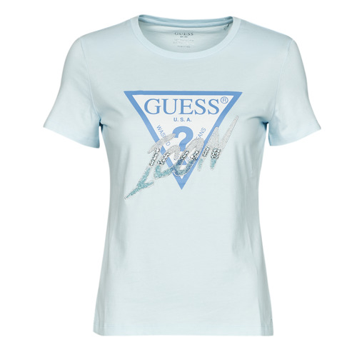 Textil Ženy Trička s krátkým rukávem Guess SS CN ICON TEE Modrá