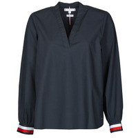 Textil Ženy Halenky / Blůzy Tommy Hilfiger ORG CO V-NK CUFF STP BLOUSE LS Tmavě modrá