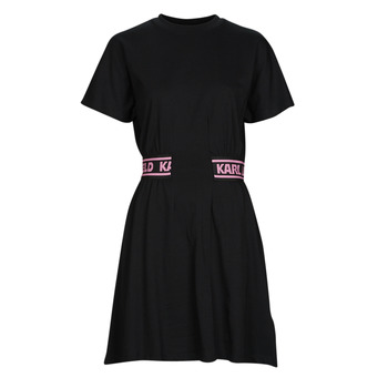 Textil Ženy Krátké šaty Karl Lagerfeld JERSEY DRESS W/LOGO WAIST Černá