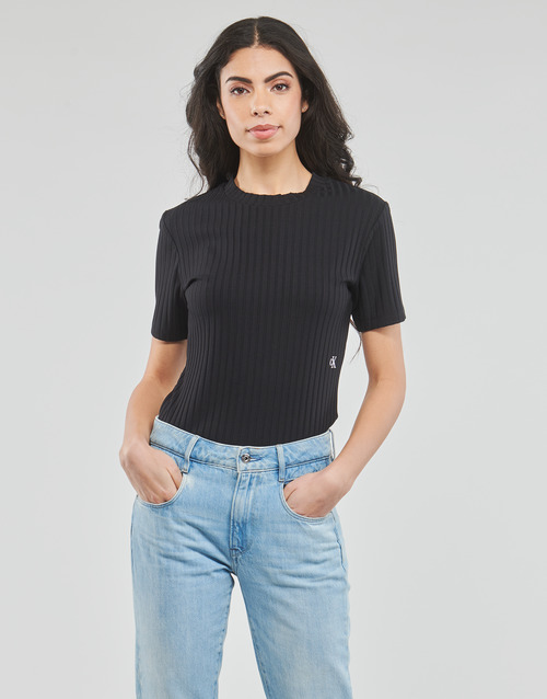 Calvin Klein Jeans RIB SHORT SLEEVE TEE Černá