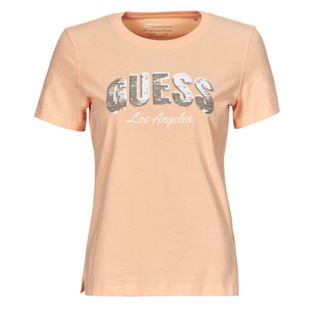 Textil Ženy Trička s krátkým rukávem Guess SEQUINS LOGO TEE Růžová