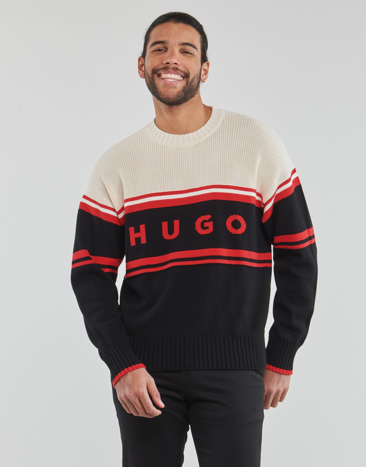 Kleidung Herren Pullover HUGO Sopid Schwarz / Beige / Rot